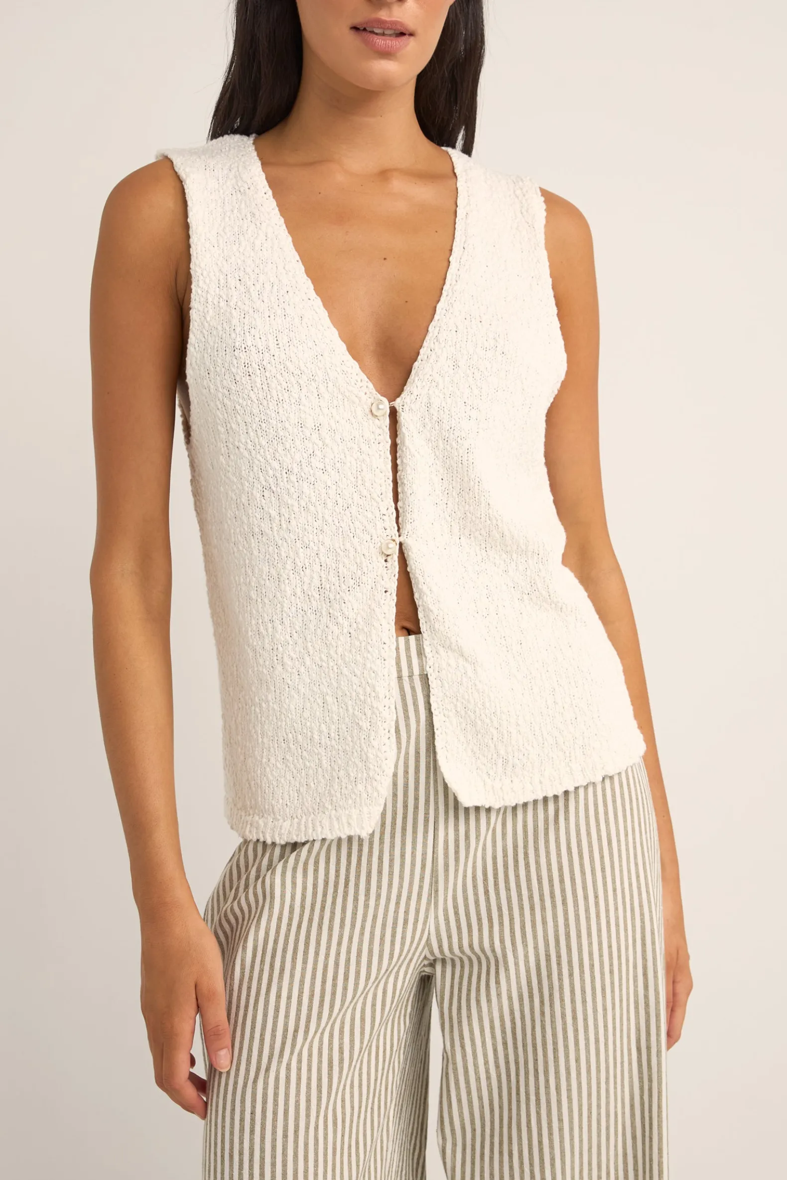 Adele Longline Knit Vest White