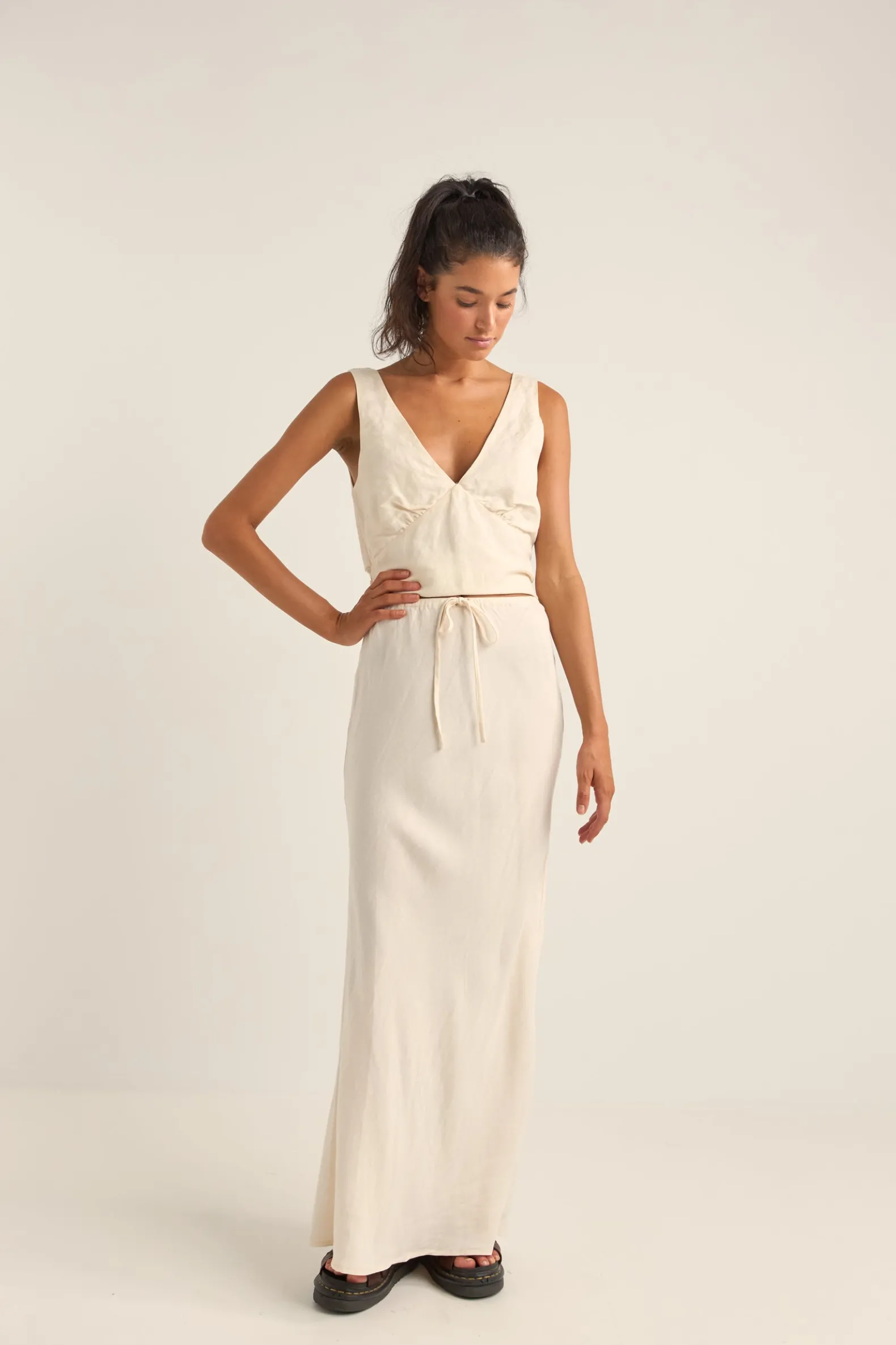 Bias Cut Maxi Skirt Cream