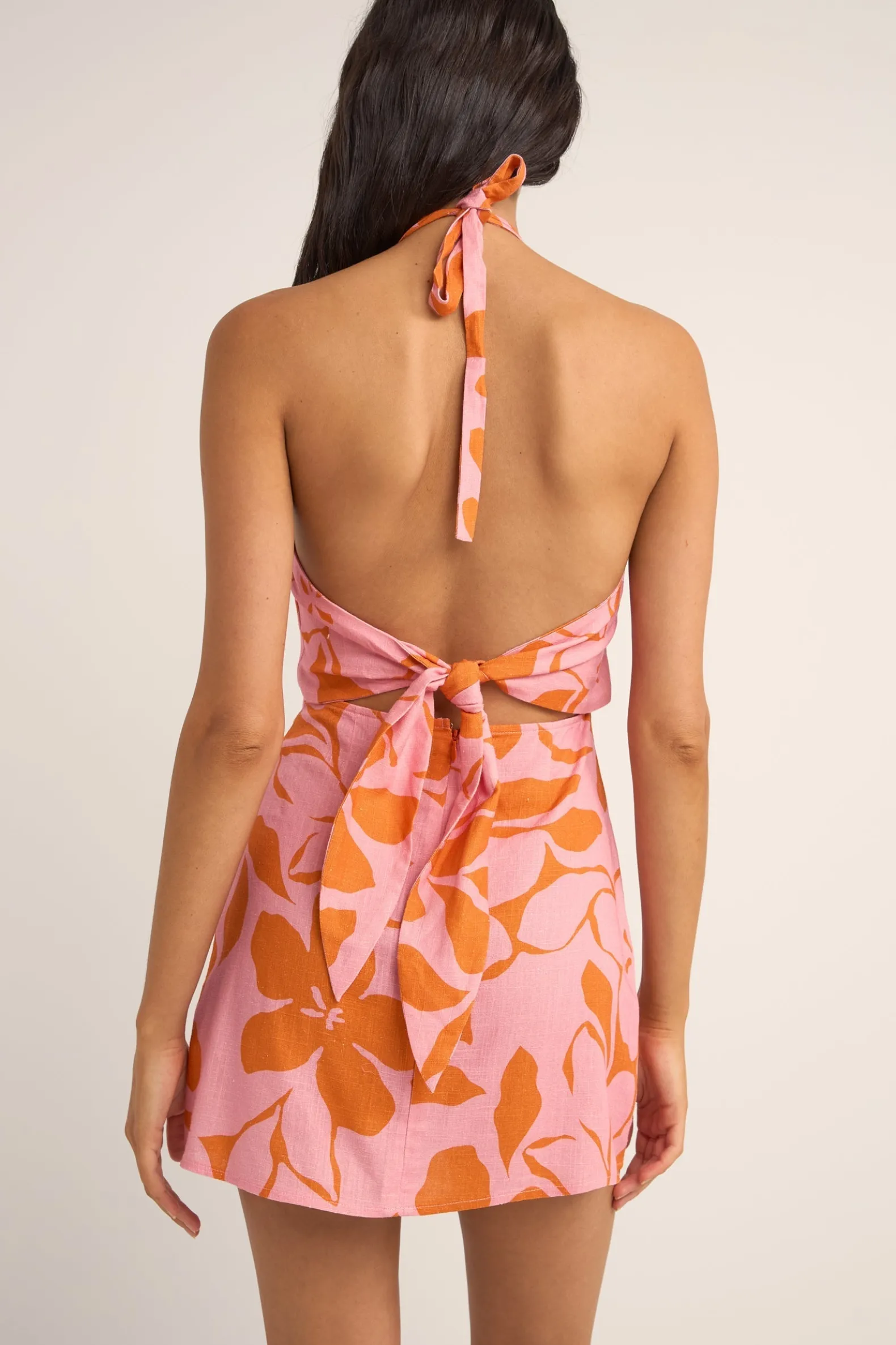 Bora Bora Floral Halter Mini Dress Pink