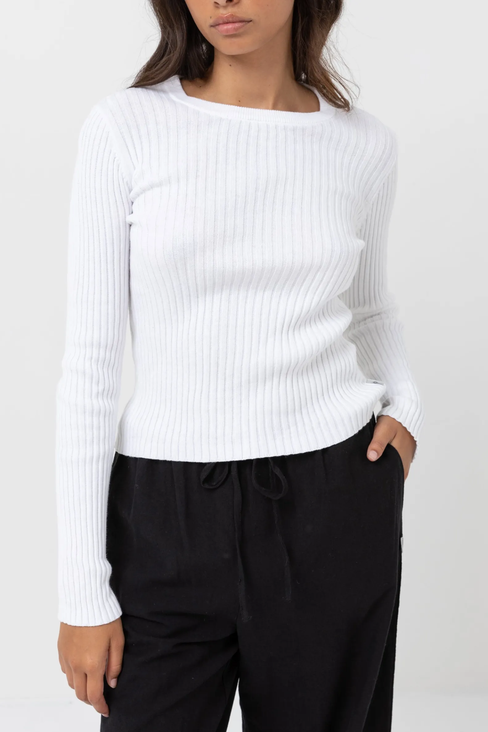 Classic Knit Long Sleeve Top White