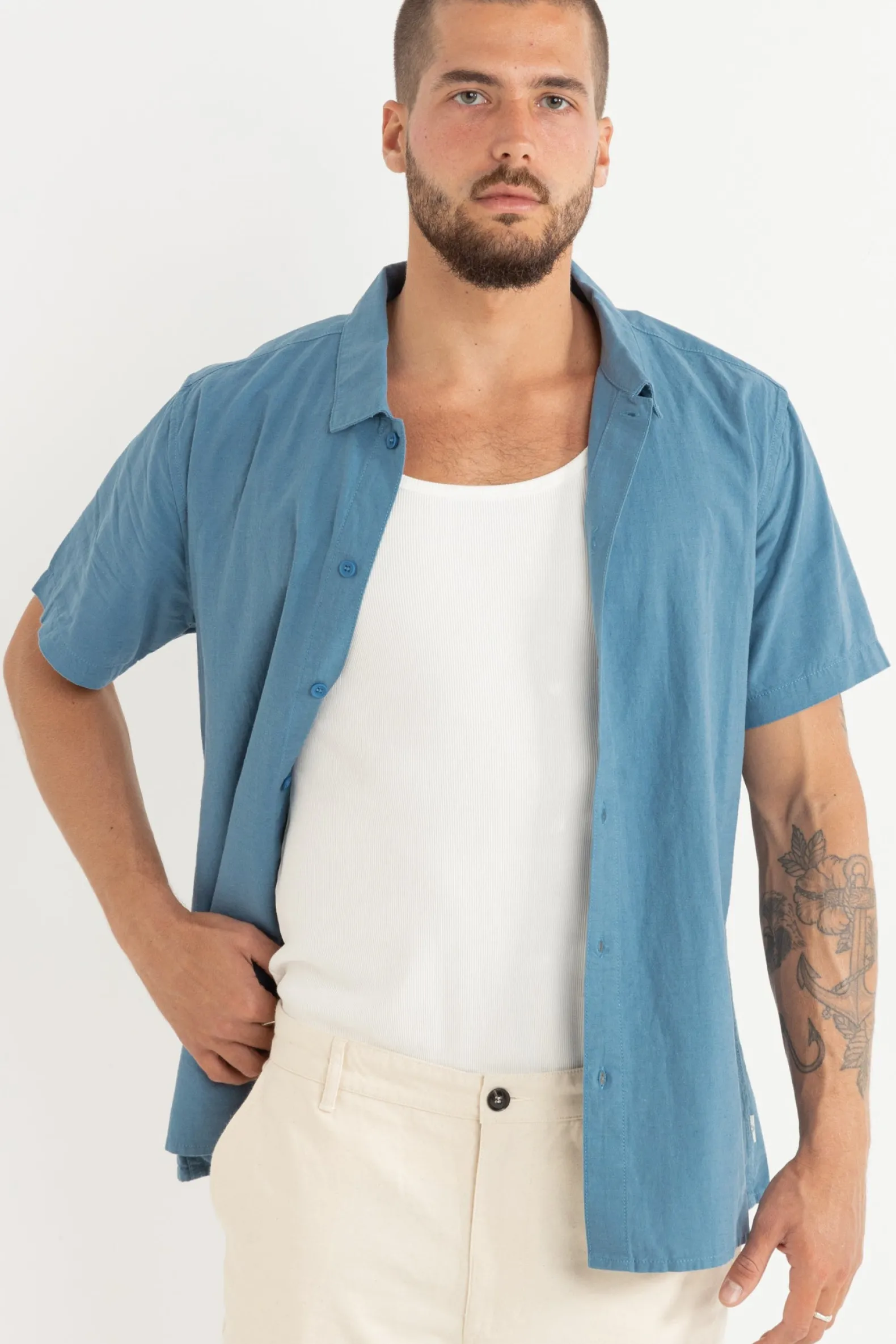 Classic Linen Ss Shirt Mineral Blue