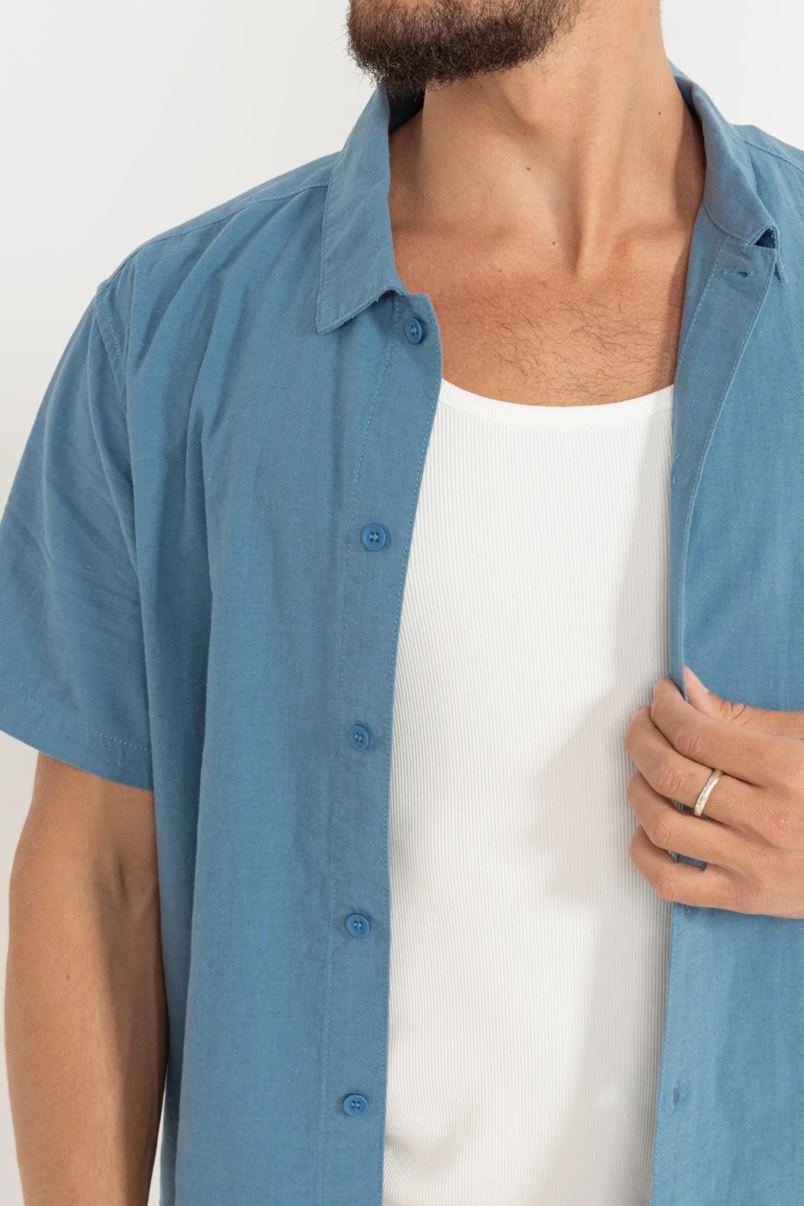 Classic Linen Ss Shirt Mineral Blue