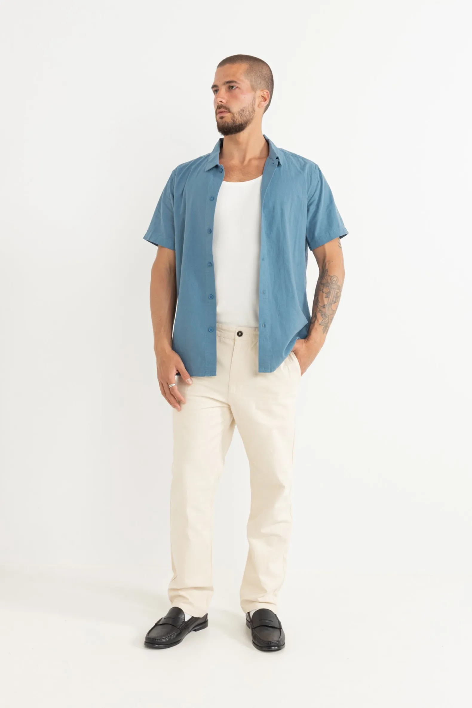 Classic Linen Ss Shirt Mineral Blue