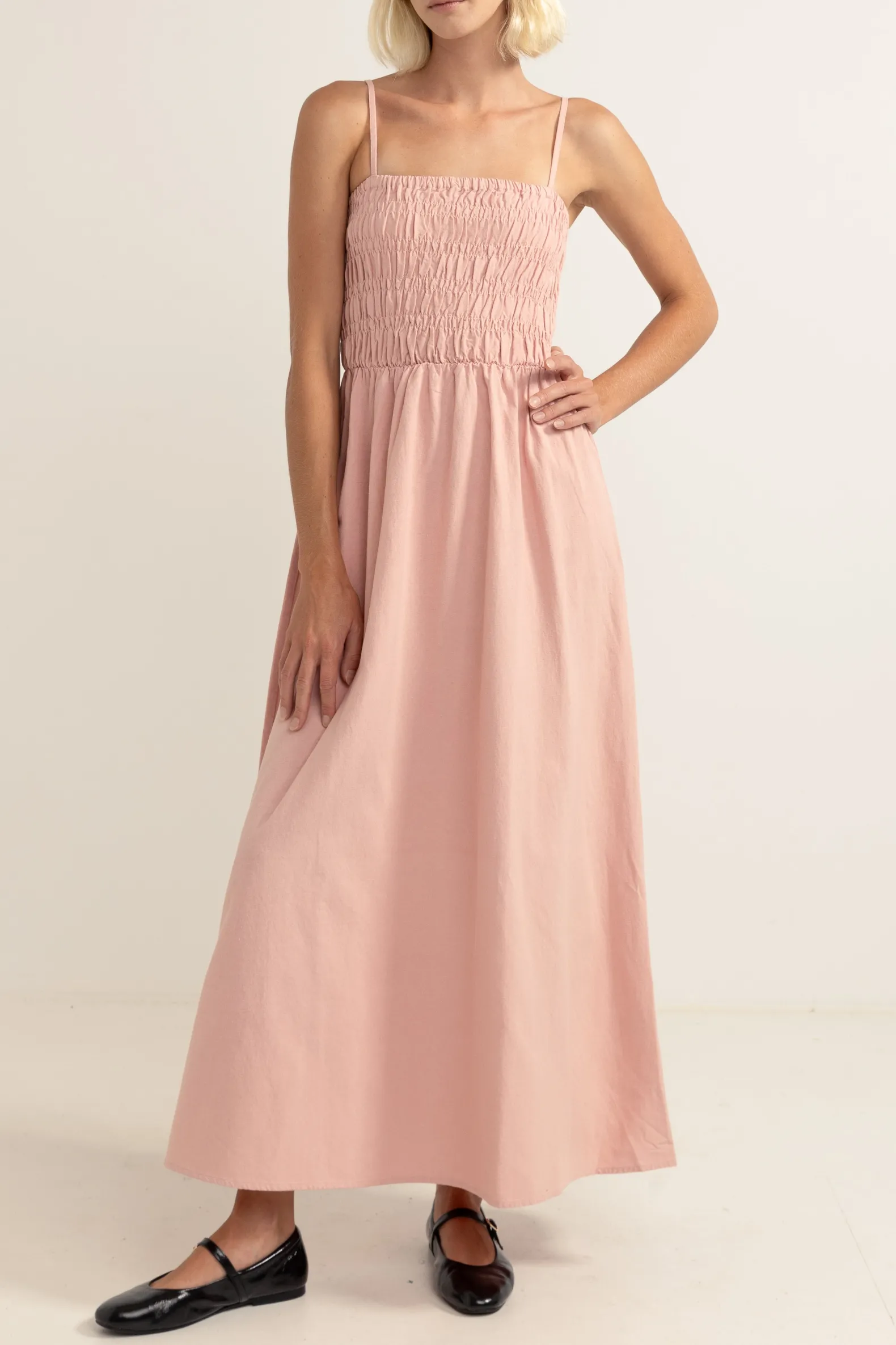 Classic Shirred Midi Dress Rose