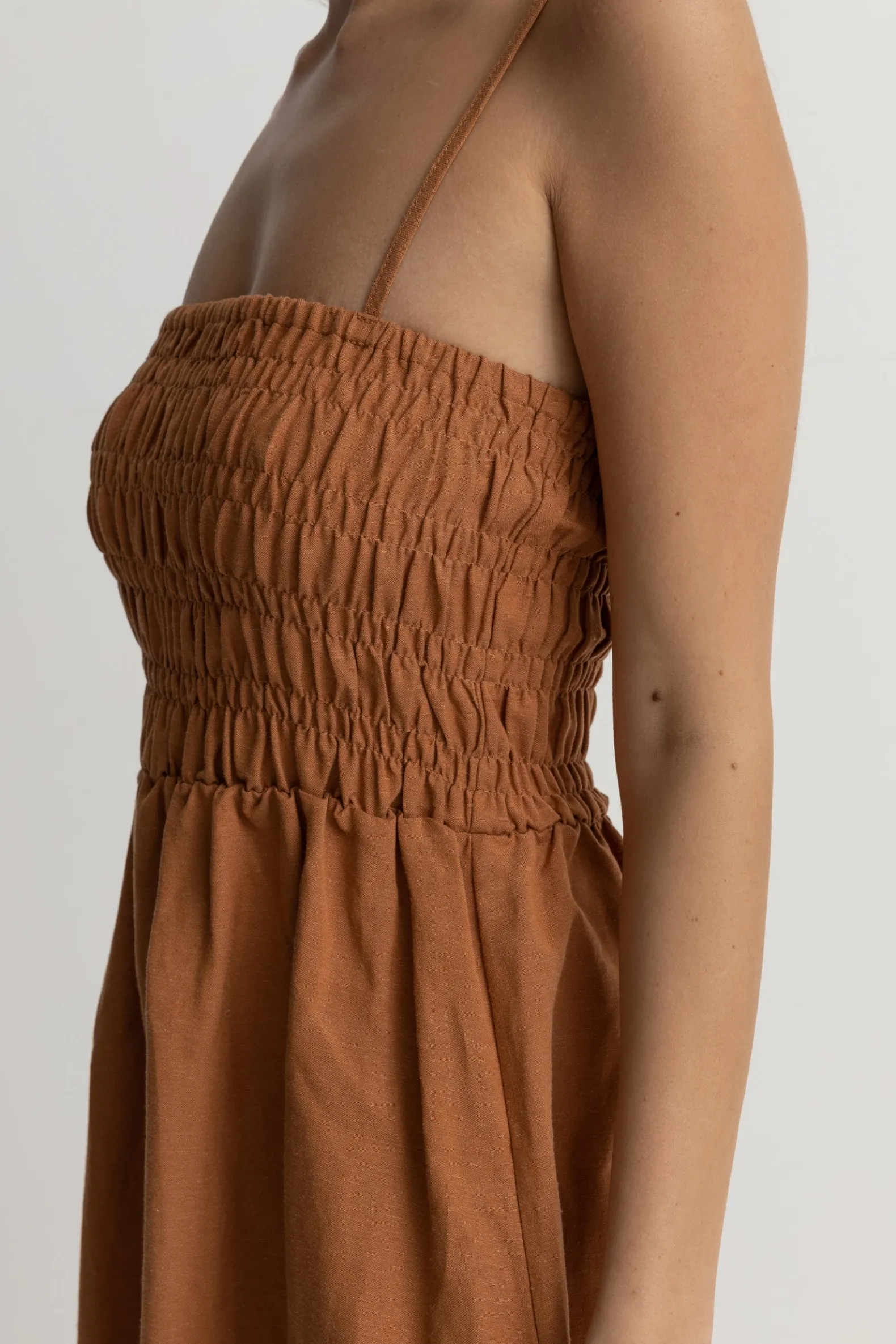 Classic Shirred Mini Dress Caramel