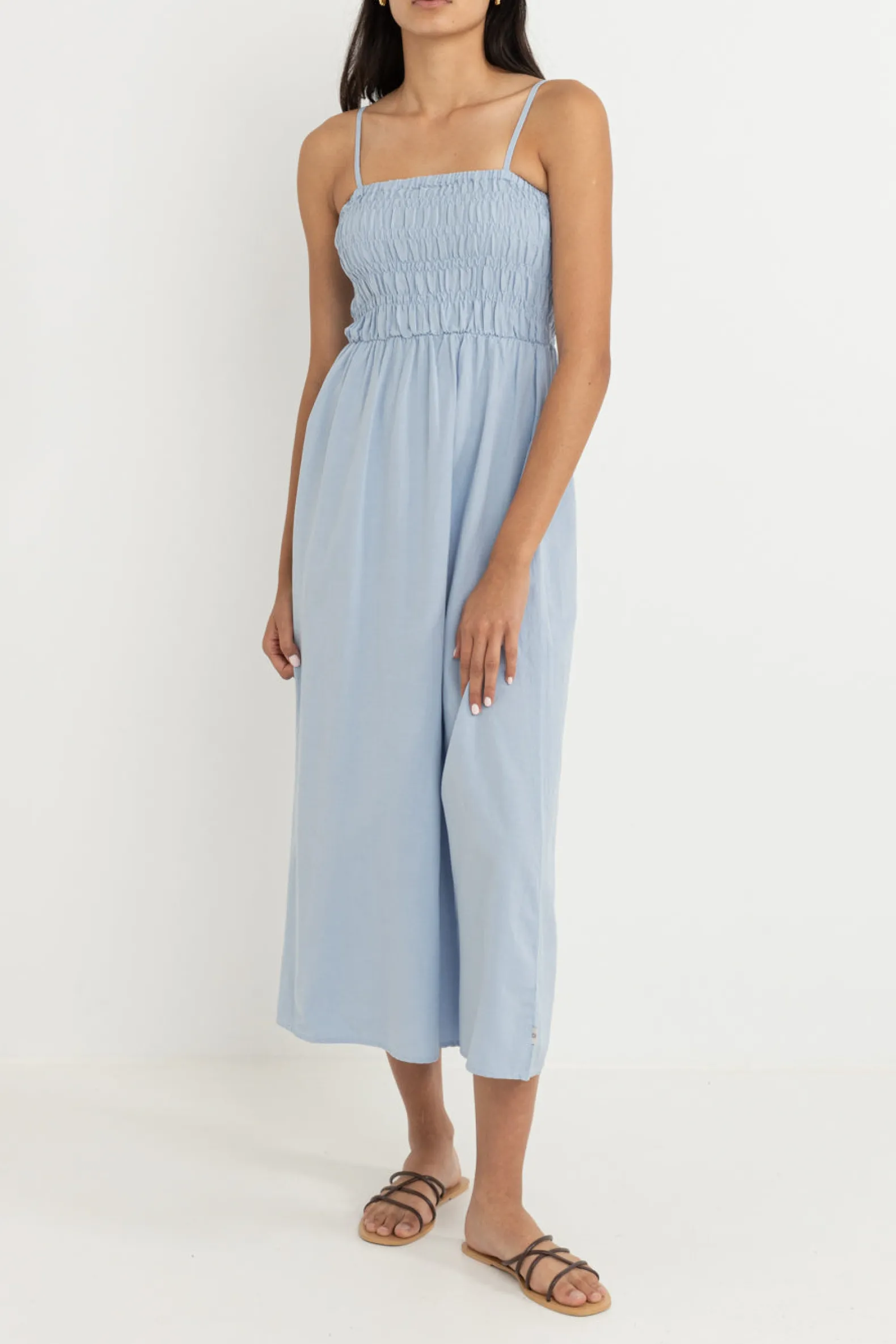 Classic Shirred Midi Dress Blue