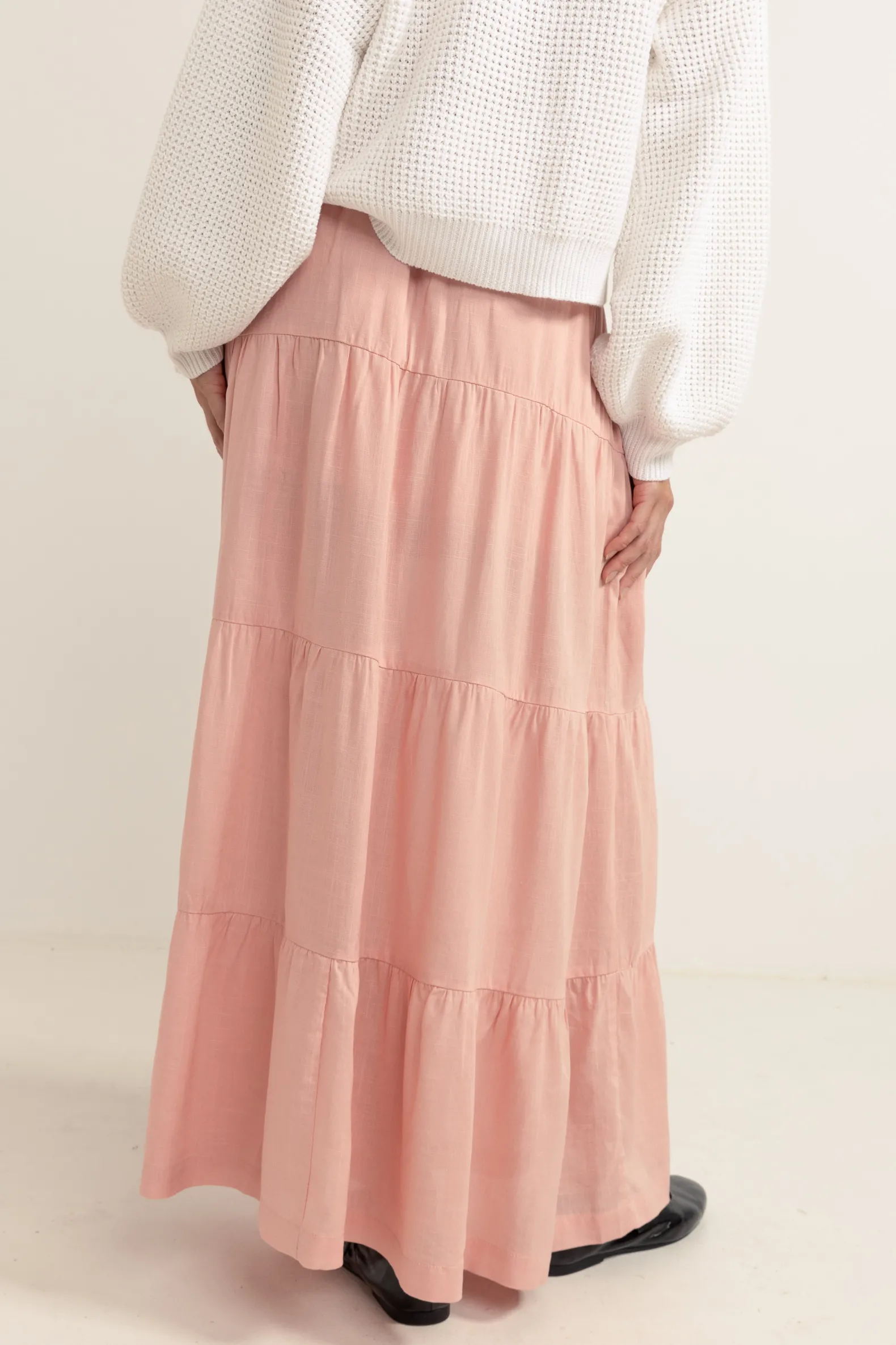 Classic Tiered Maxi Skirt Rose