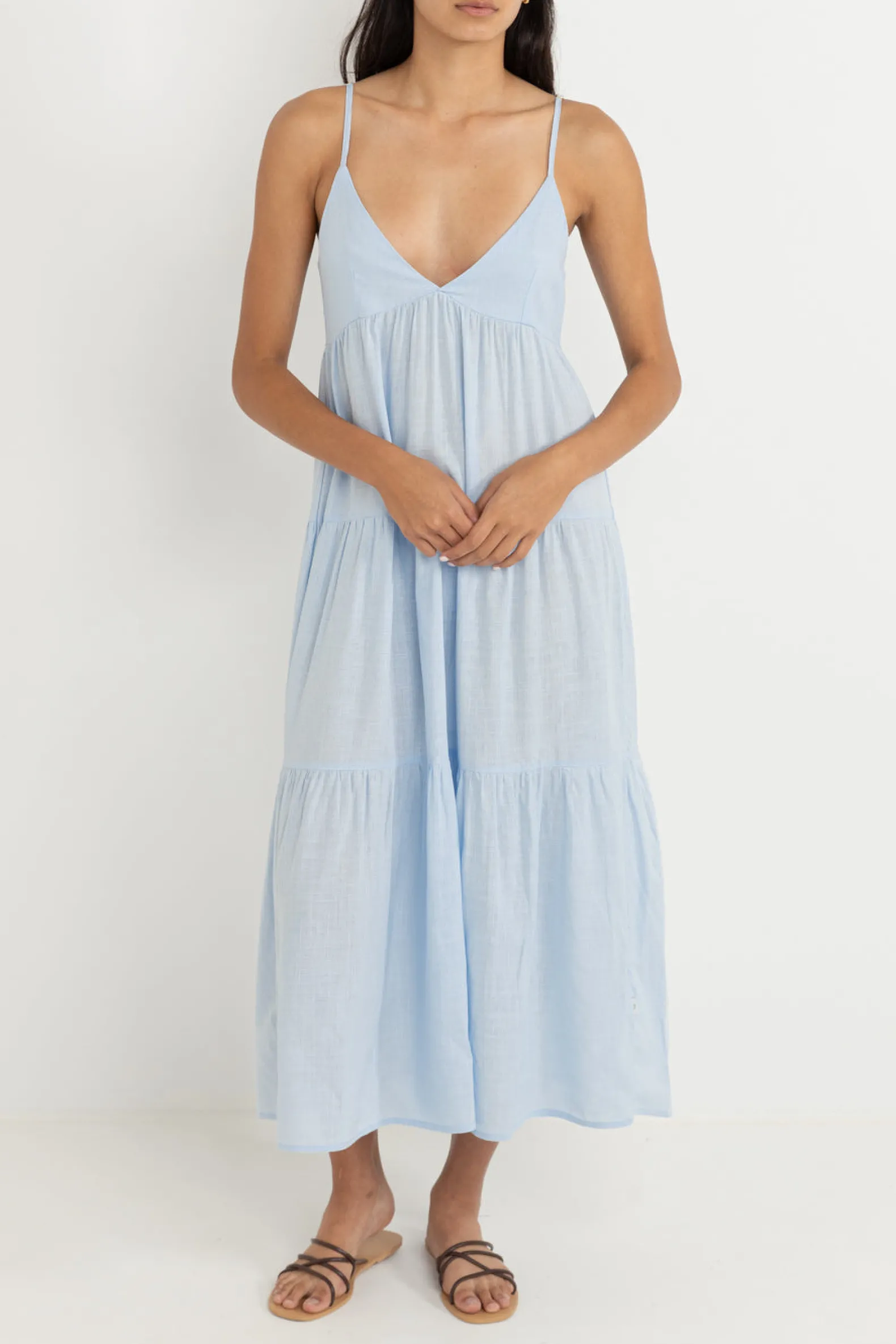 Classic Tiered Midi Dress Blue