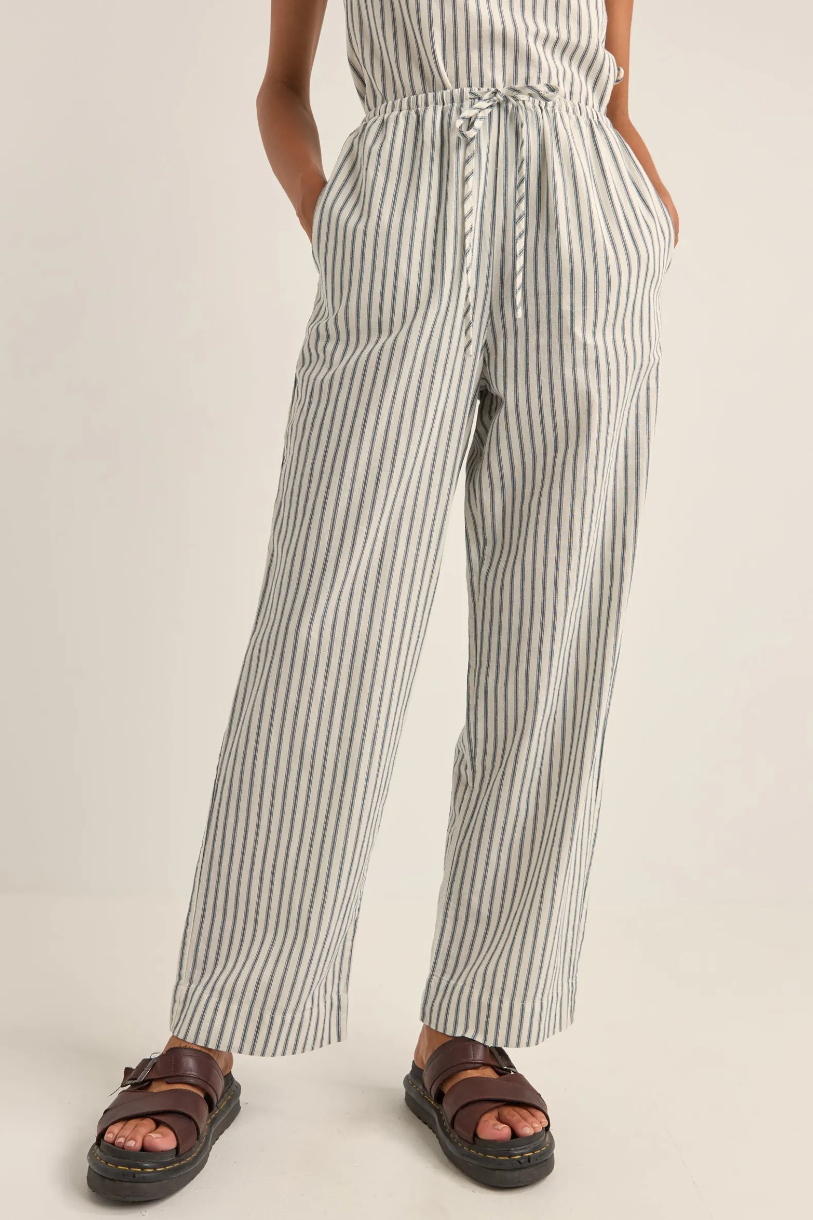 Frankie Elastic Pant Navy Stripe