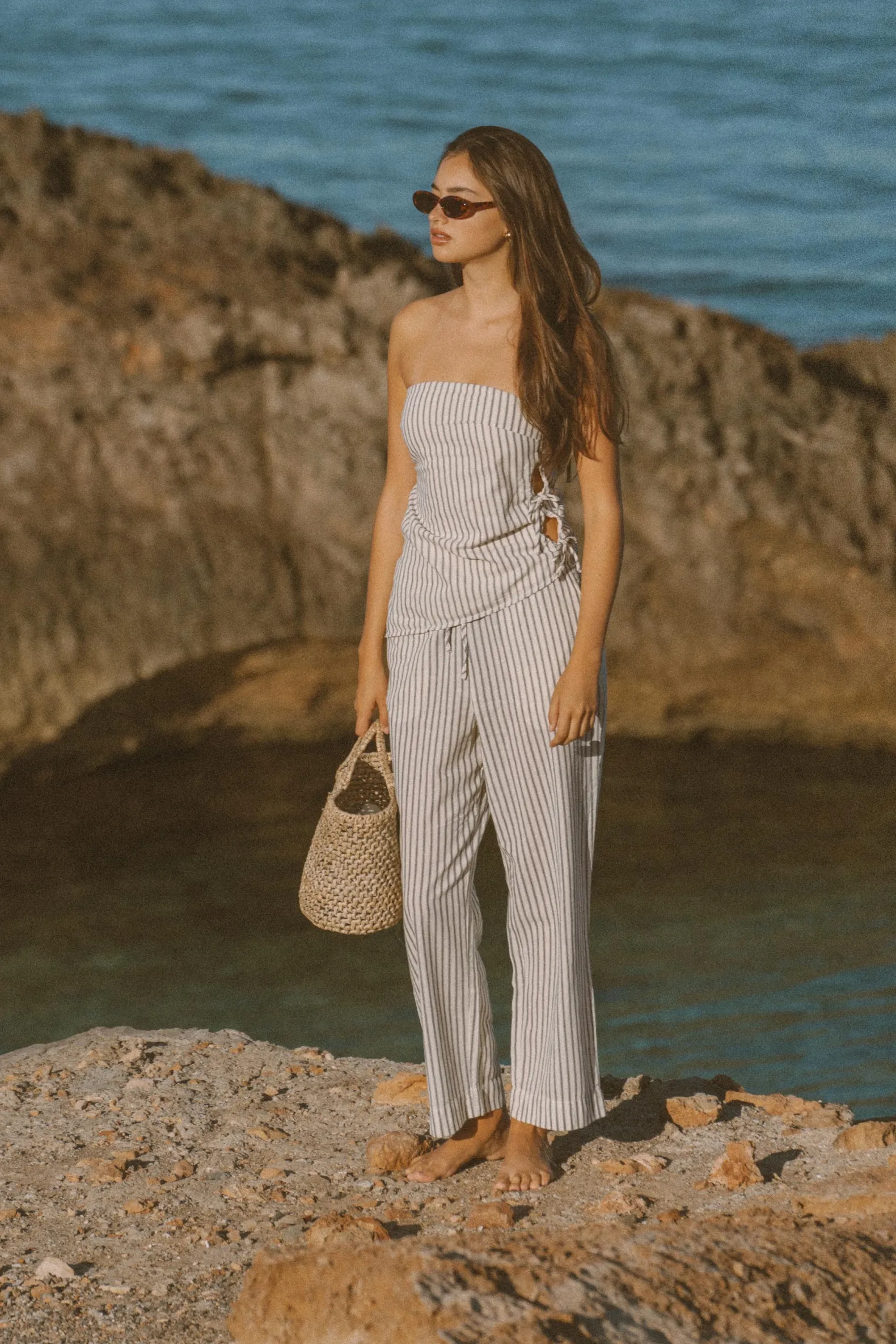 Frankie Elastic Pant Navy Stripe