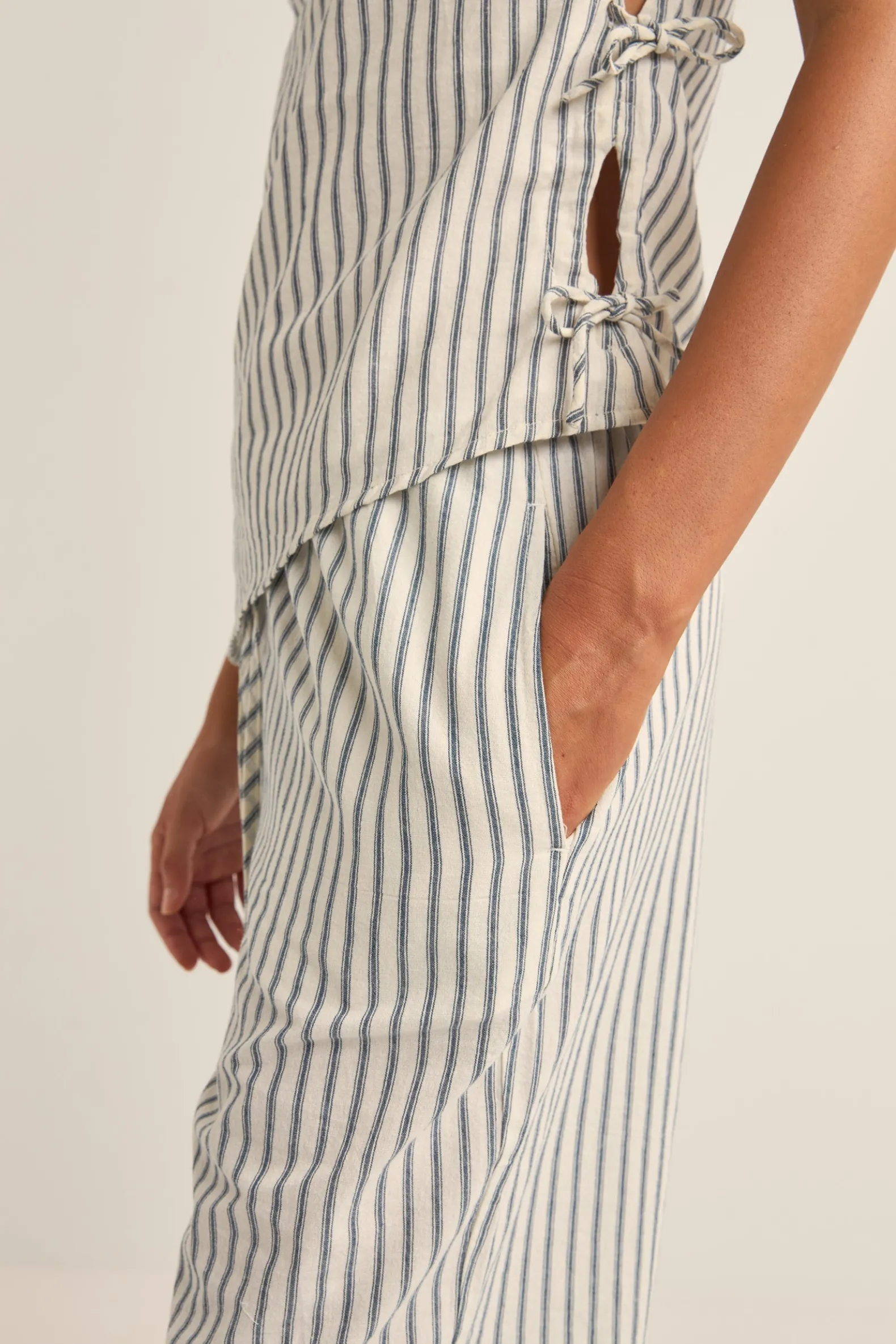 Frankie Elastic Pant Navy Stripe