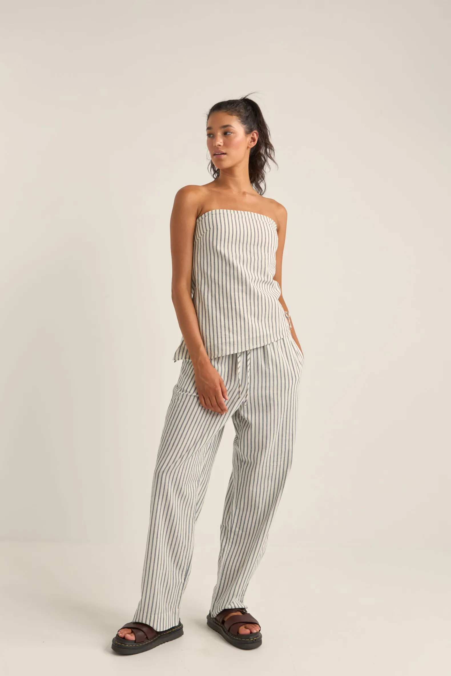 Frankie Elastic Pant Navy Stripe