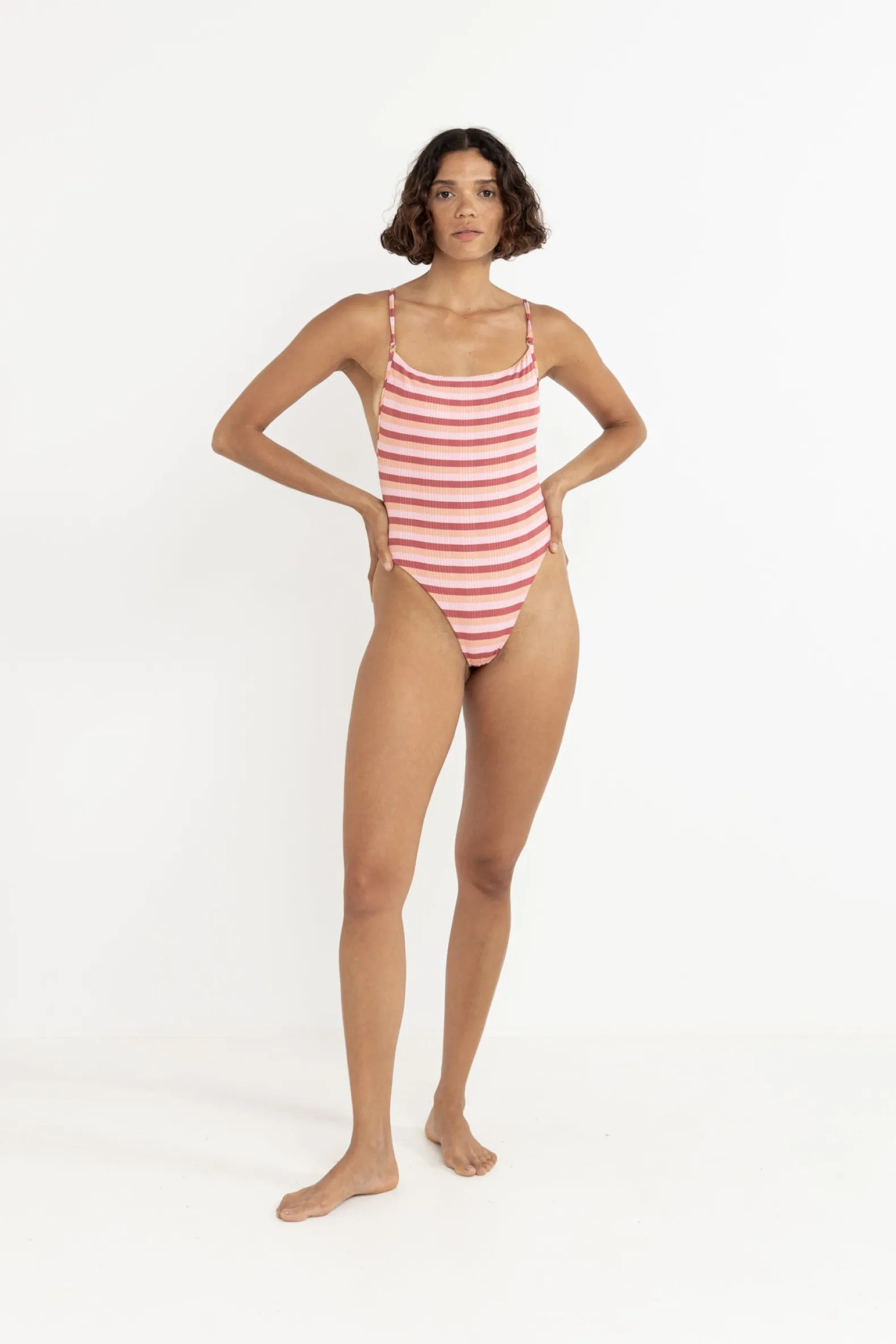Ibiza Stripe Rib One Piece Pink