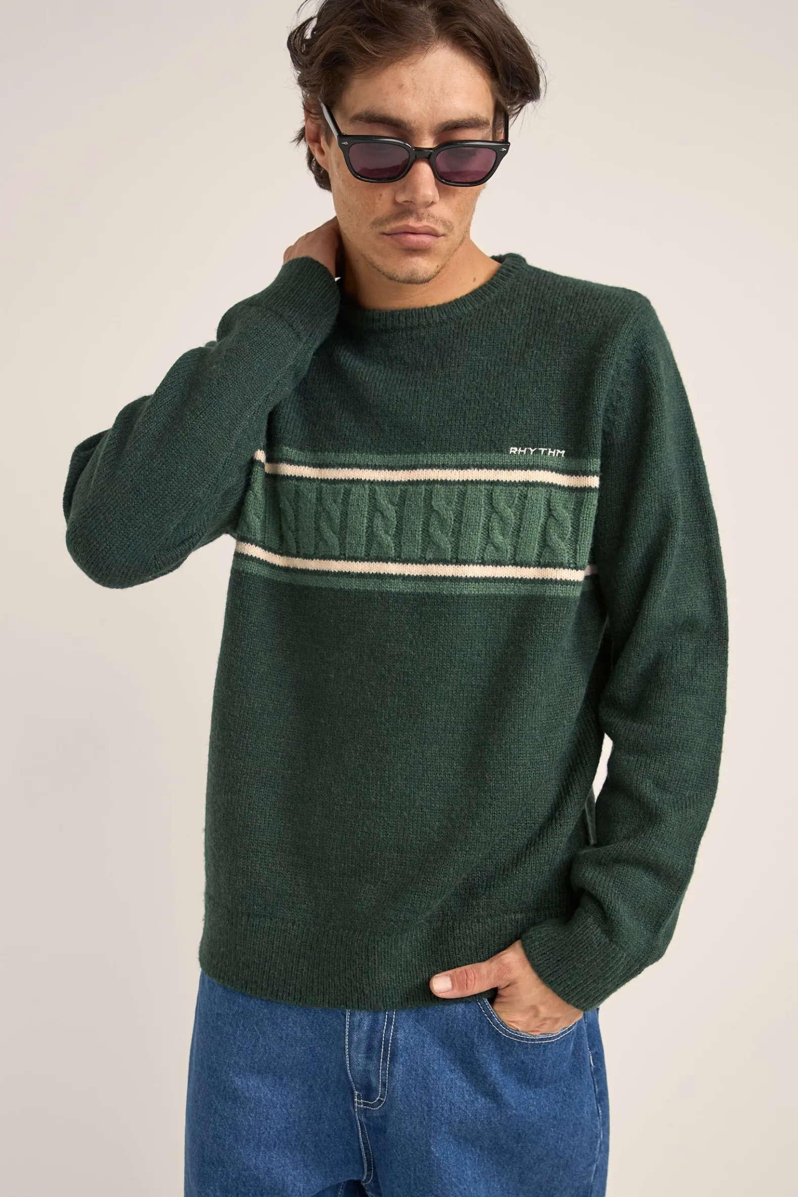 Mohair Stripe Knit Dark Green