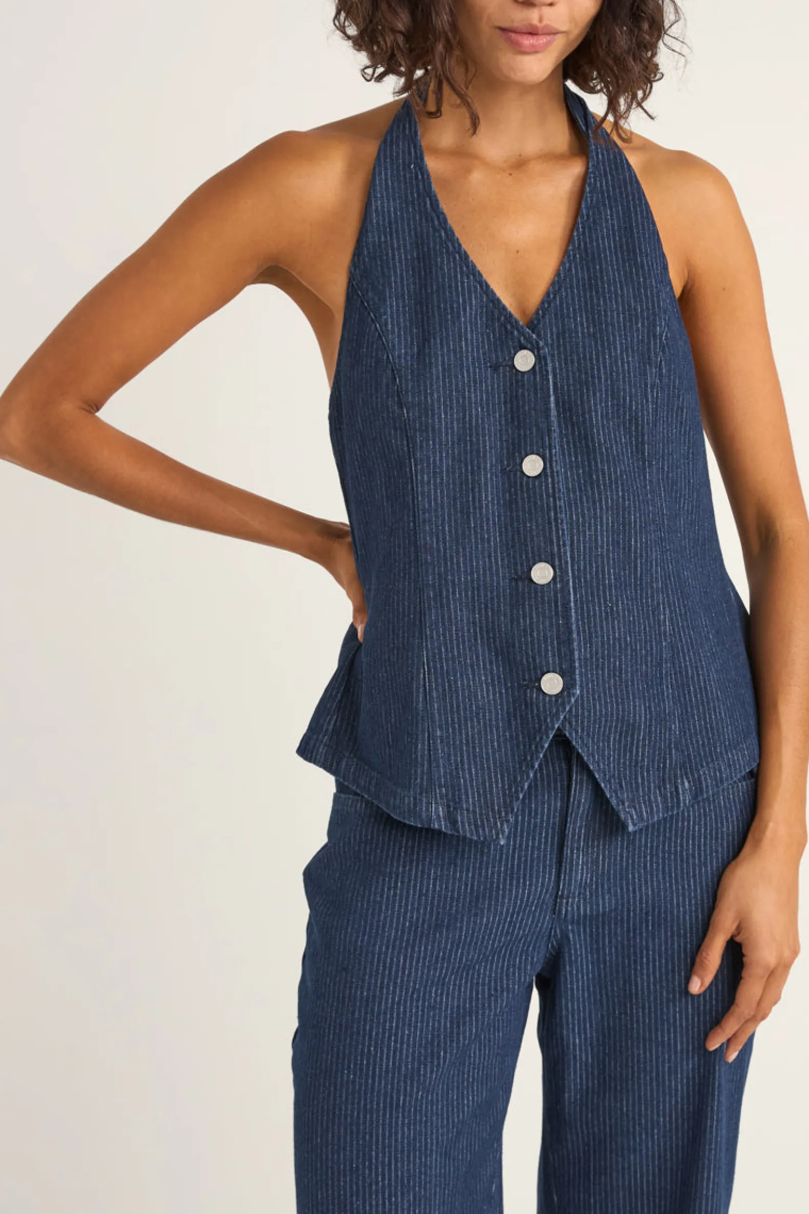 Pinstripe Halter Vest Denim
