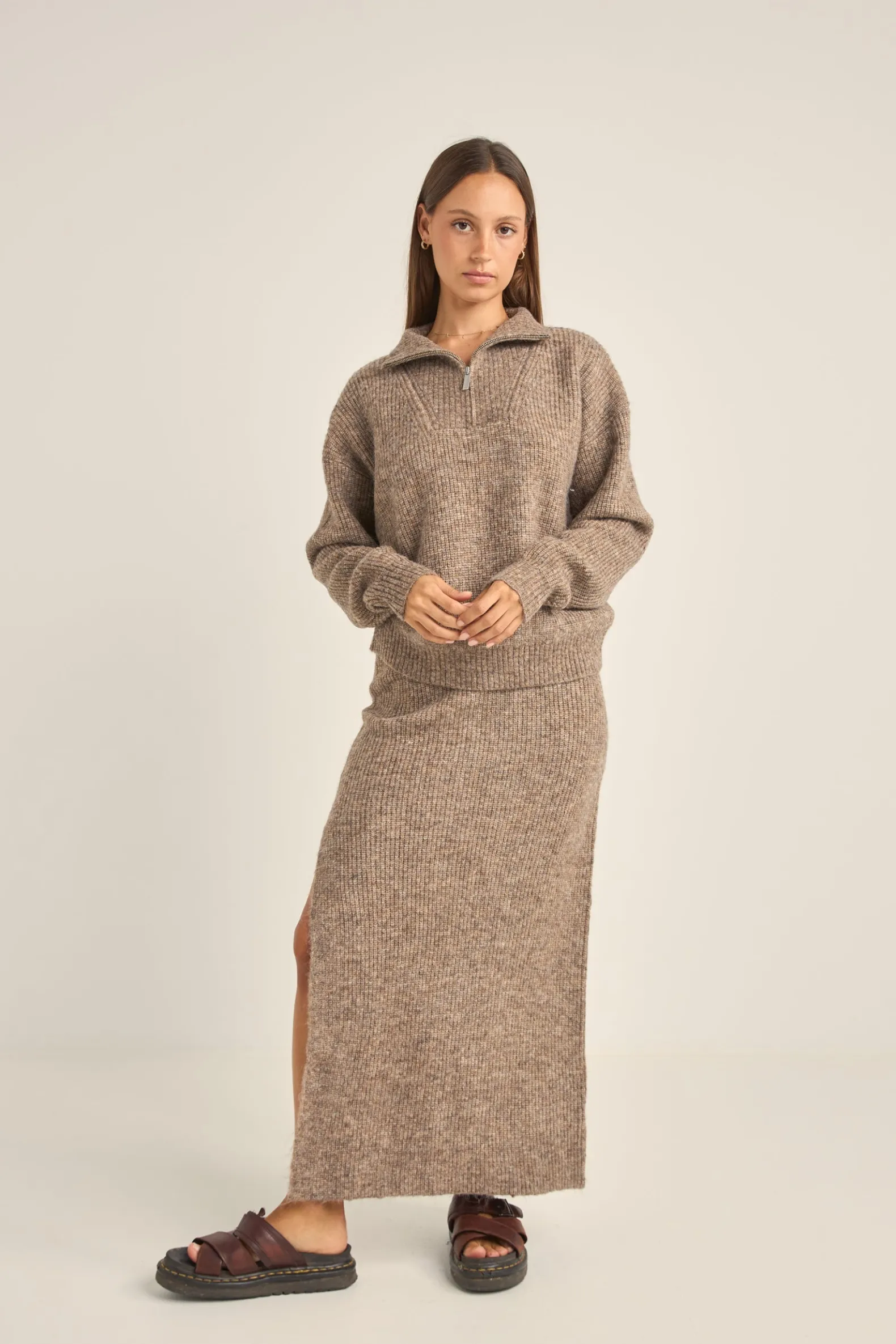 Quinn Knit Midi Skirt Oatmeal