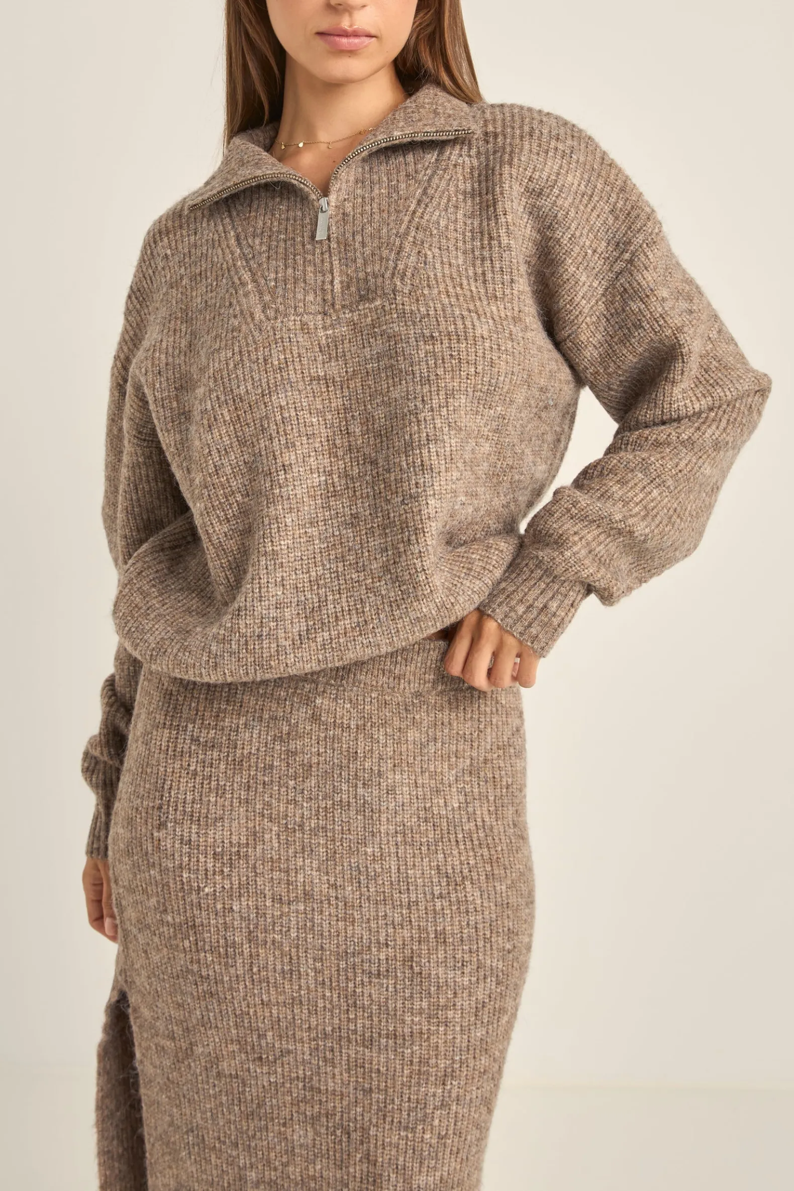 Quinn Zip Knit Oatmeal