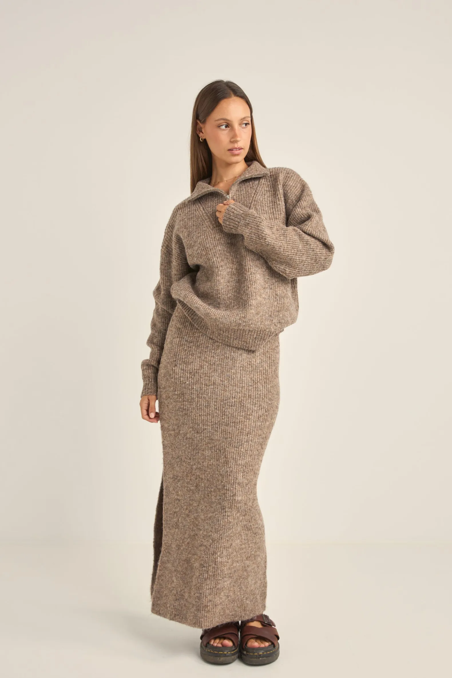 Quinn Zip Knit Oatmeal