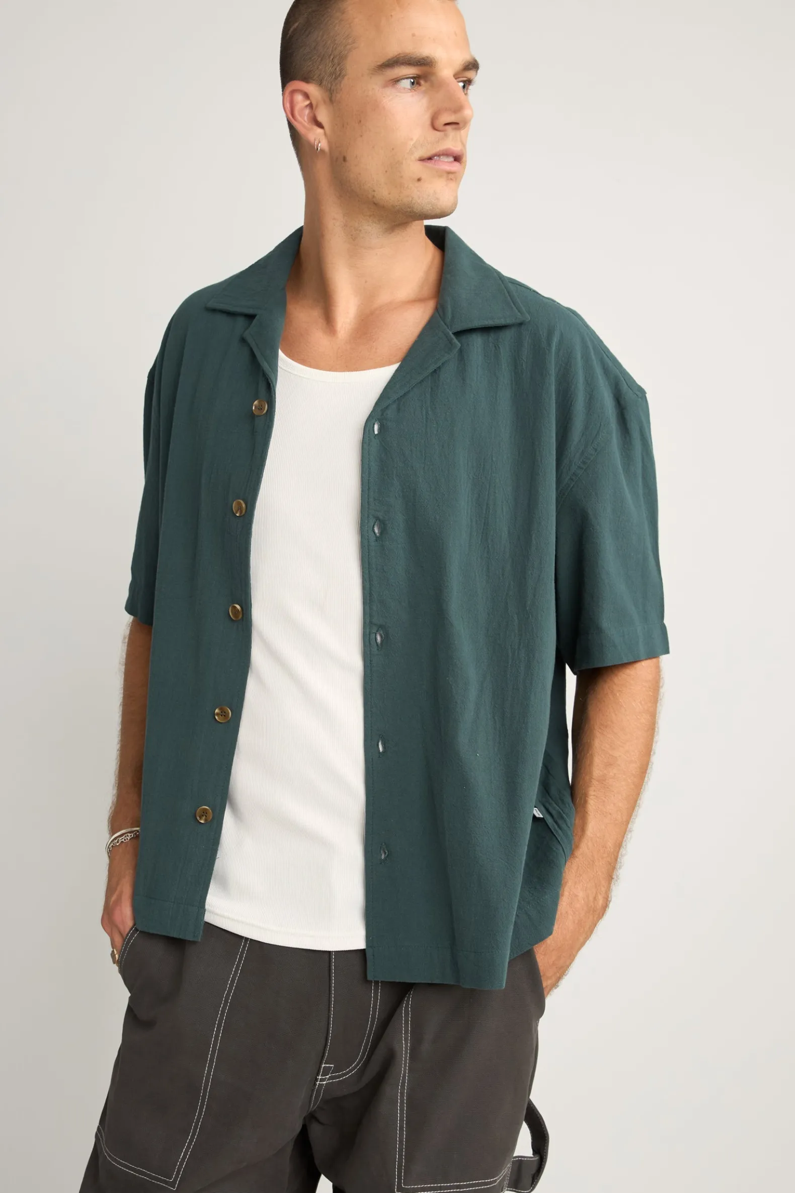 Relaxed Texture Ss Shirt Teal
