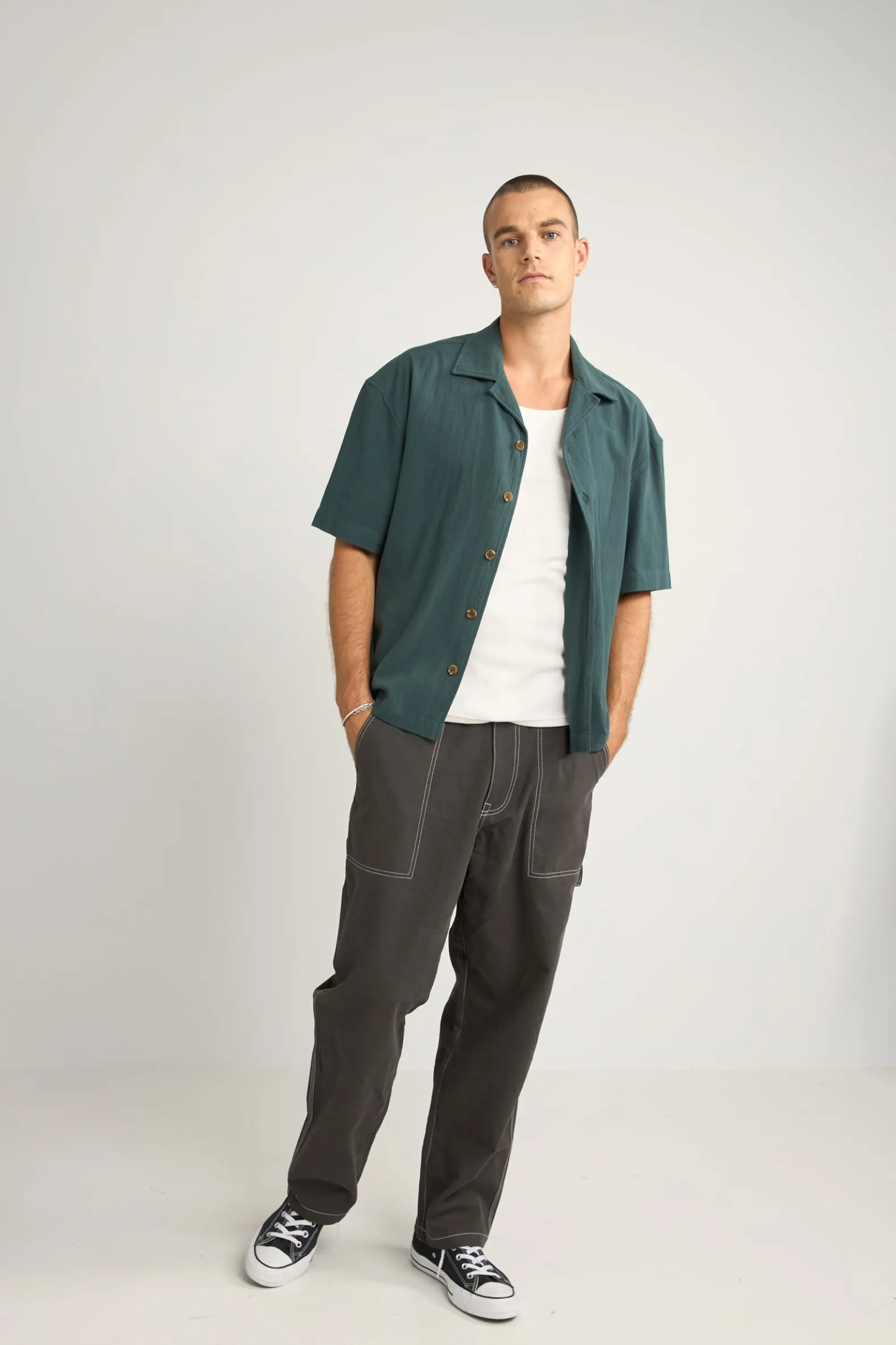 Relaxed Texture Ss Shirt Teal
