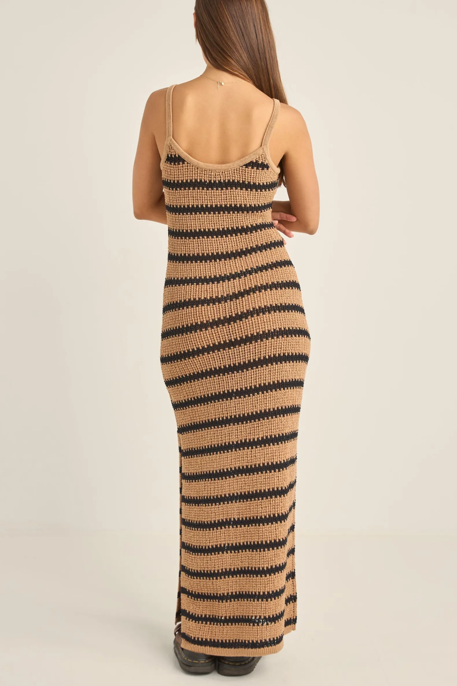 Sol Stripe Knit Maxi Dress Black