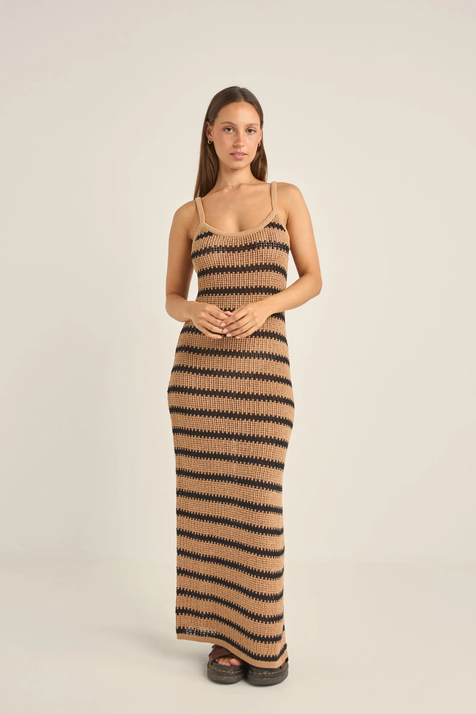 Sol Stripe Knit Maxi Dress Black