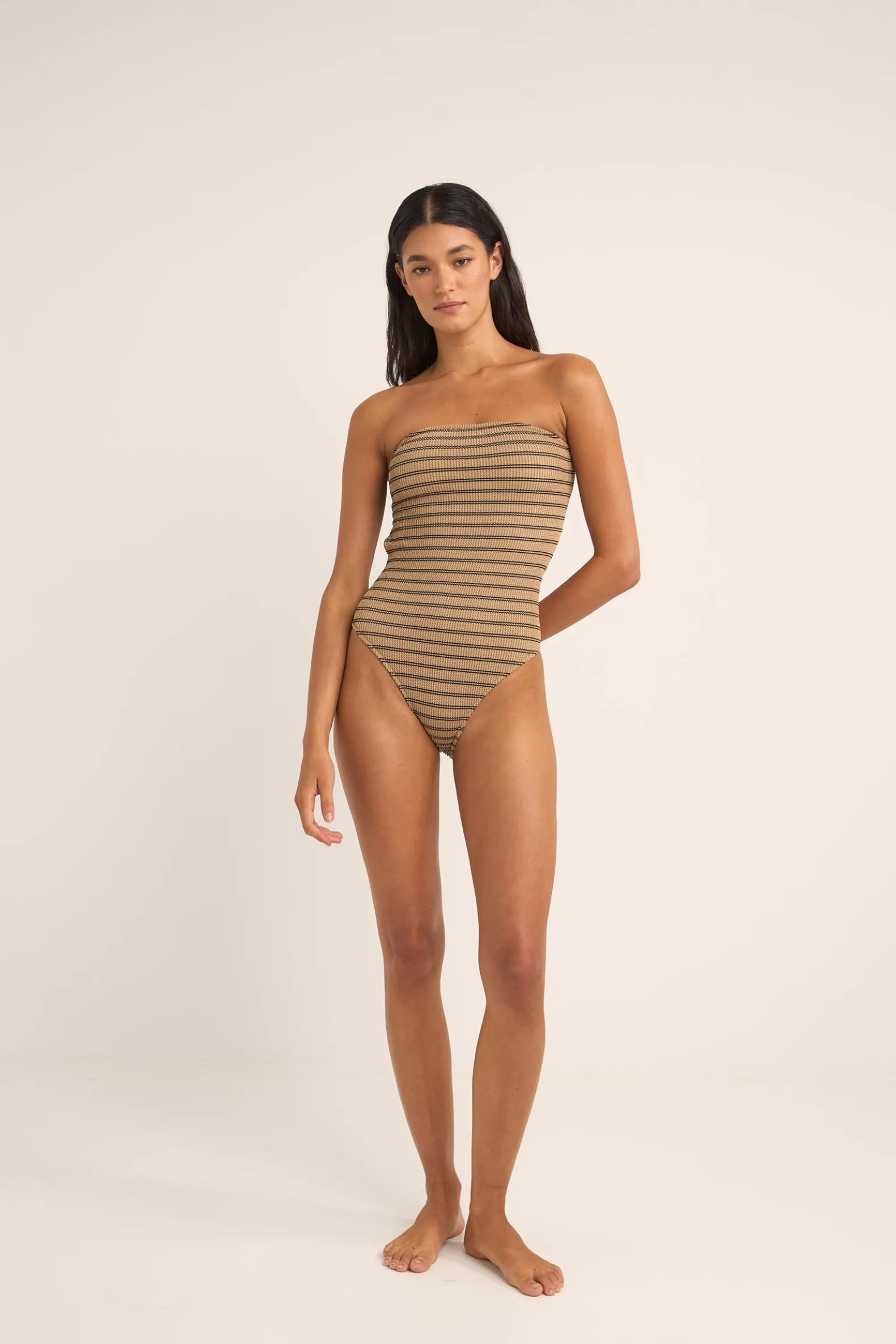 Sol Stripe Strapless One Piece Black