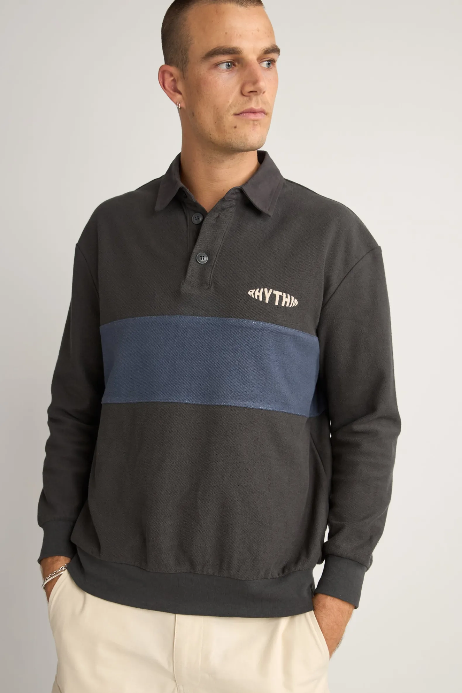 Terry Vintage Ls Rugby Shirt Charcoal