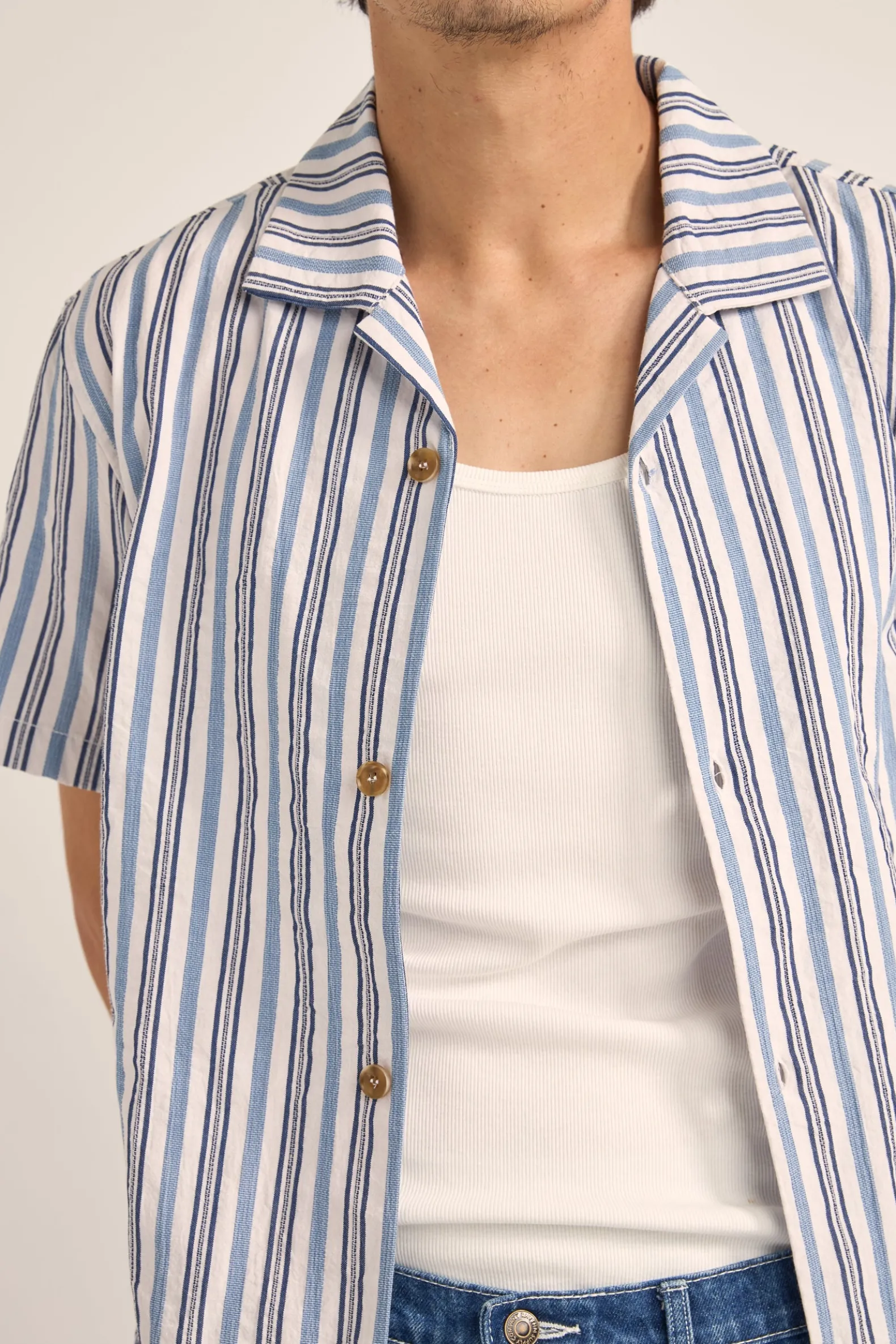 Vacation Stripe Ss Shirt Blue