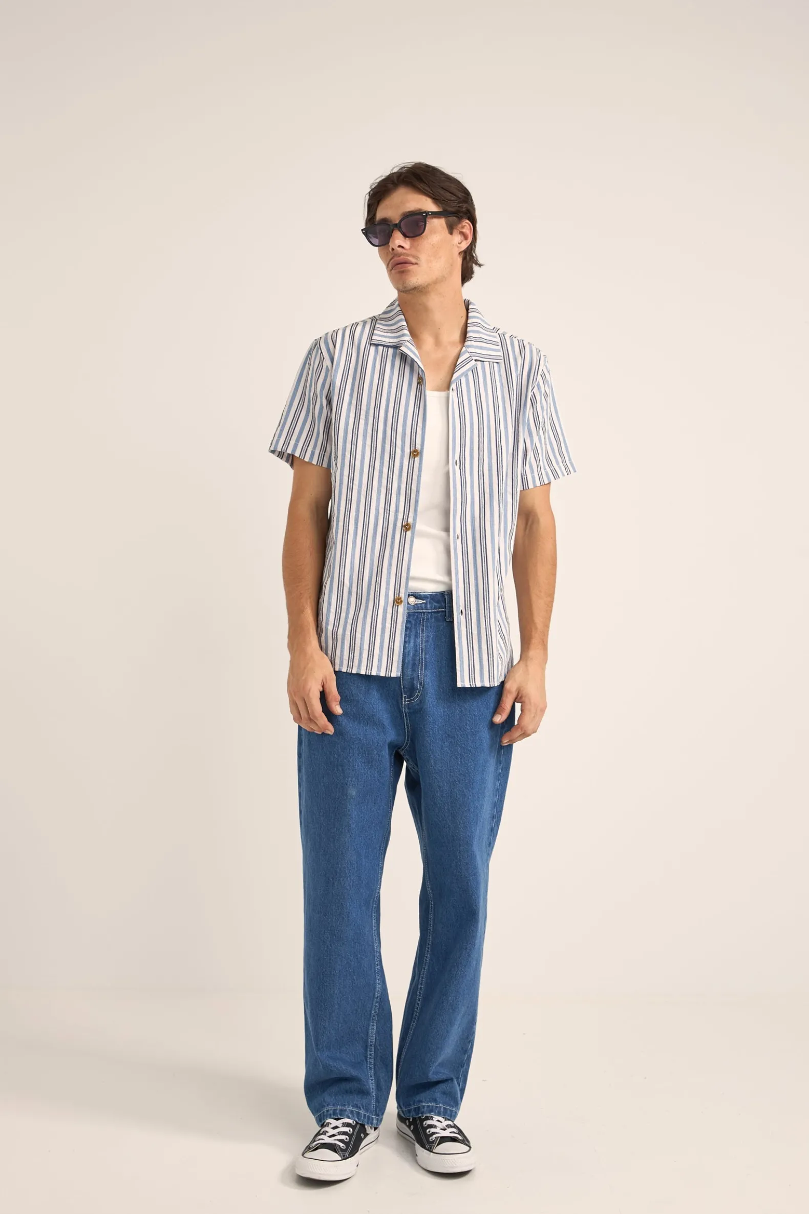 Vacation Stripe Ss Shirt Blue