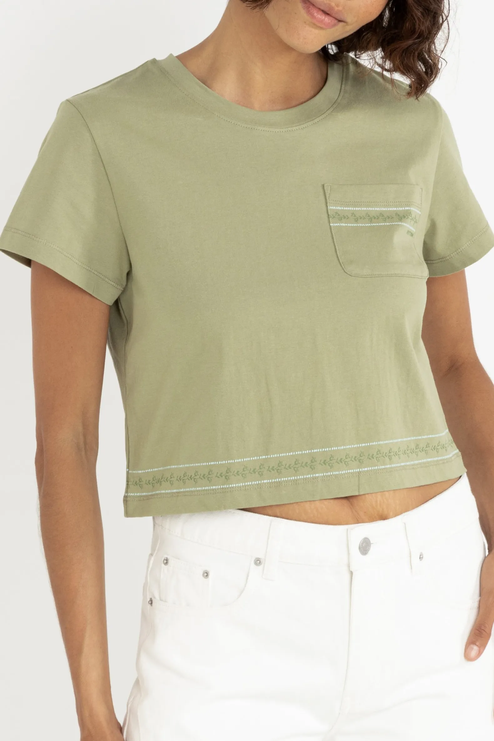 Vintage Floral Crop Tee Sage