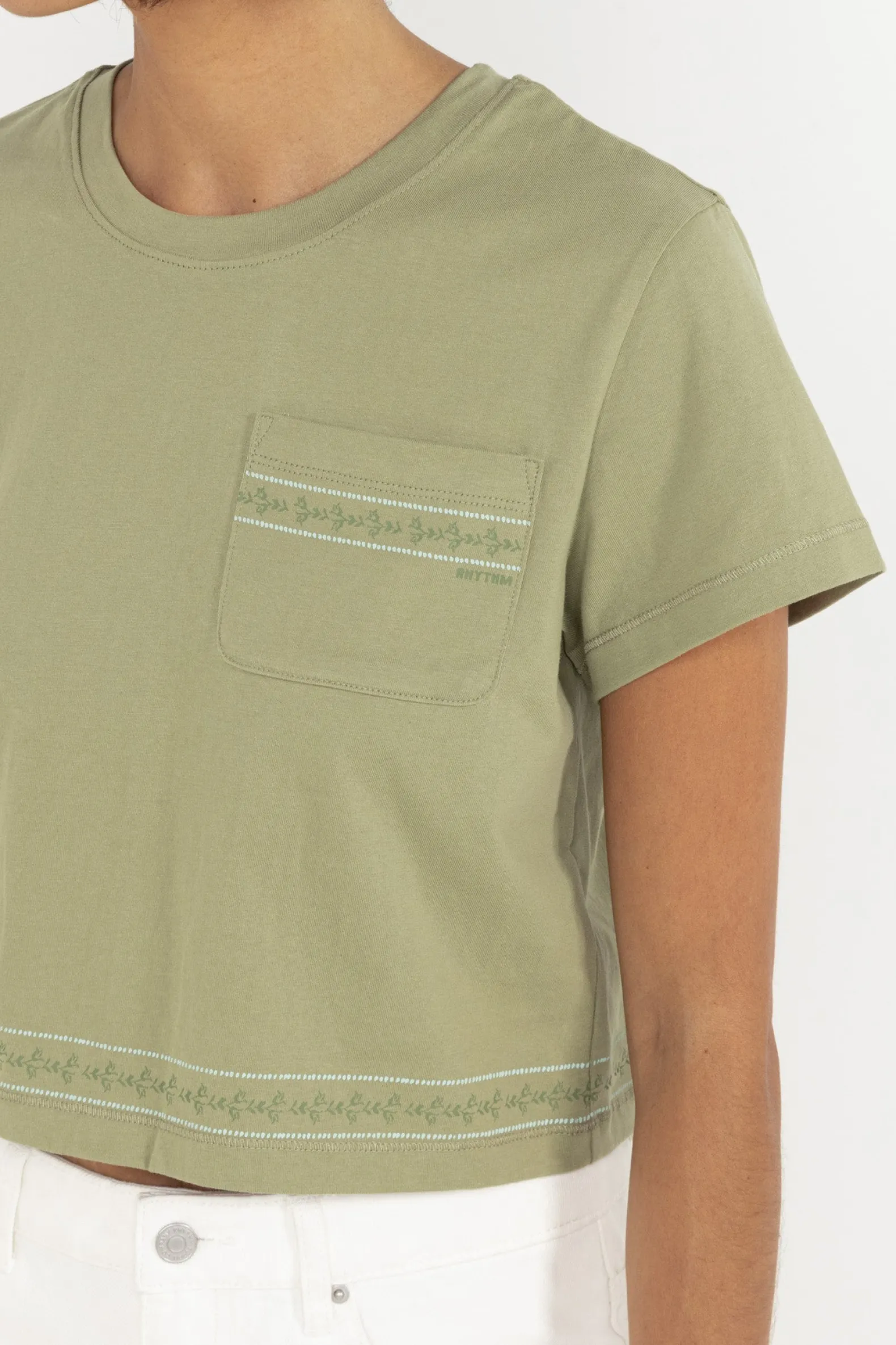 Vintage Floral Crop Tee Sage