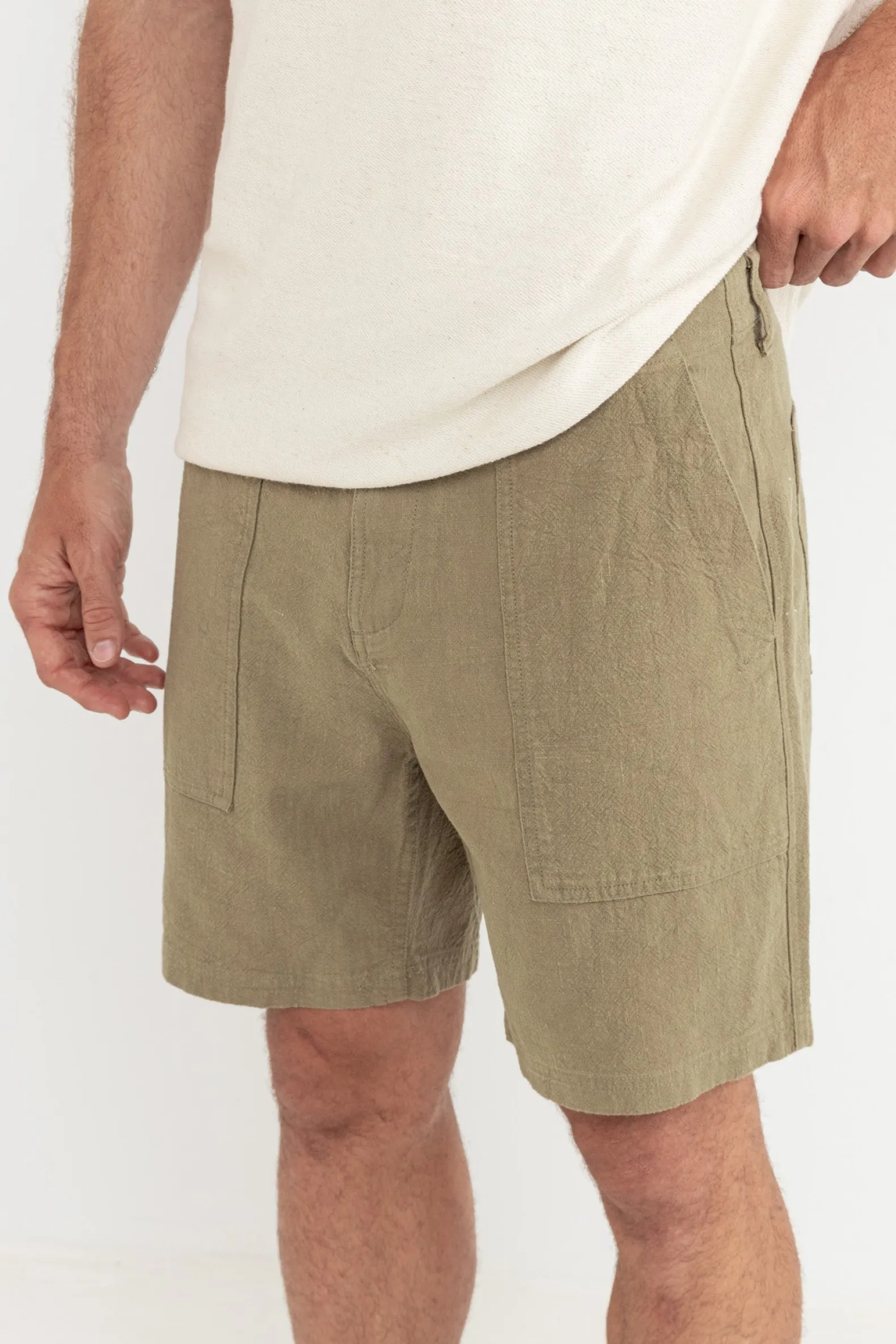 Worn Path Textured Linen Short Olive