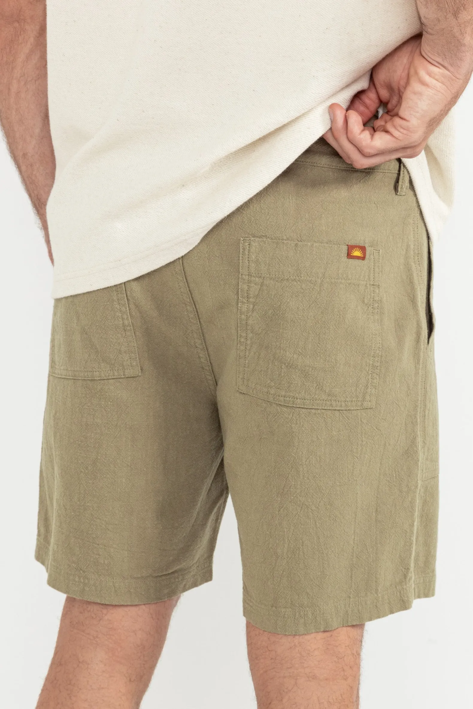 Worn Path Textured Linen Short Olive