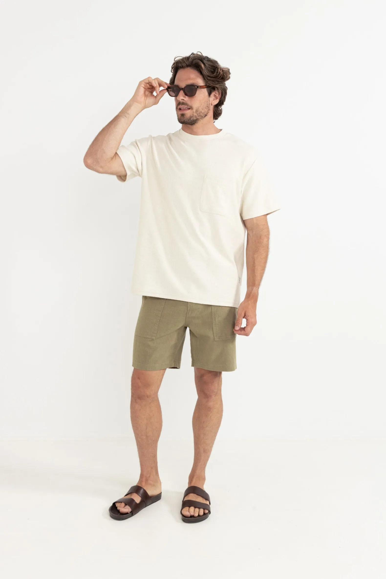 Worn Path Textured Linen Short Olive