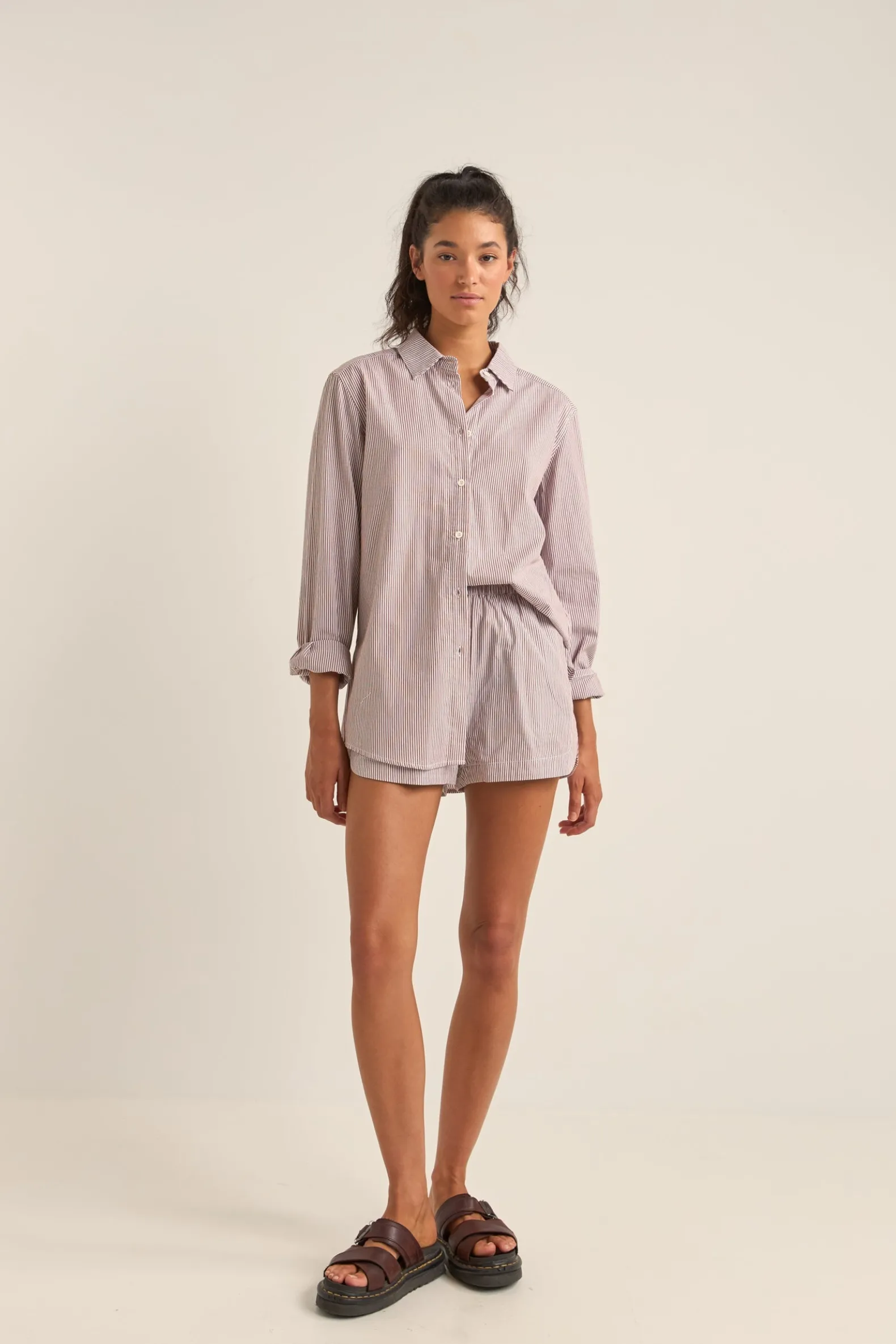 Zephyr Stripe Beach Shirt Chocolate